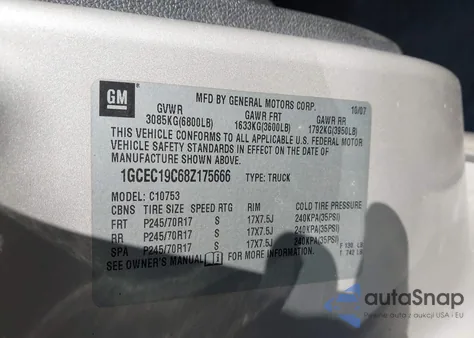 2008 Chevrolet Silverado 1500 Lt1 из США, поврежденный, VIN 1GCEC19C68Z175666